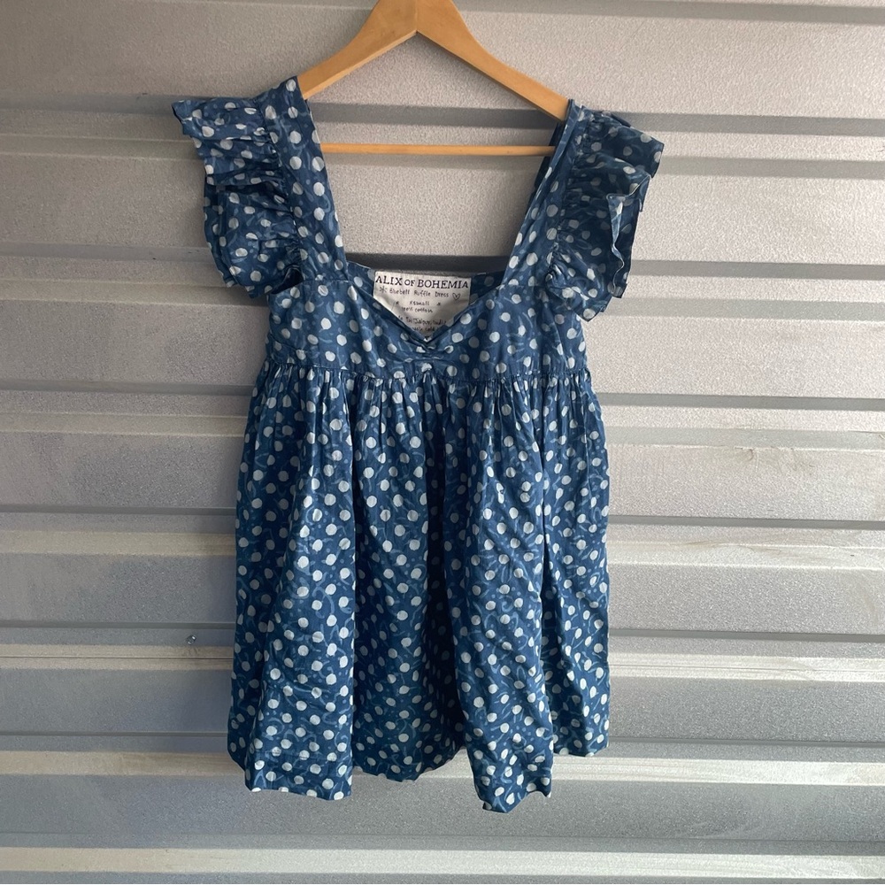 Alix of Bohemia blue polka dot mini dress